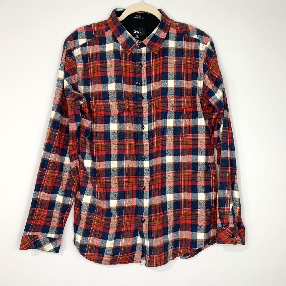 IM Imperial Motion 100% Cotton Red Plaid Flannel‎ Button Down Sz M